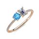 3 - Elyse 6.00 mm Cushion Shape Blue Topaz and GIA Certified 7x5 mm Emerald Shape Diamond 2 Stone Duo Ring 