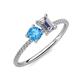 3 - Elyse 6.00 mm Cushion Shape Blue Topaz and GIA Certified 7x5 mm Emerald Shape Diamond 2 Stone Duo Ring 