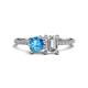 1 - Elyse 6.00 mm Cushion Shape Blue Topaz and 7x5 mm Emerald Shape Forever One Moissanite 2 Stone Duo Ring 