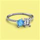 2 - Elyse 6.00 mm Cushion Shape Blue Topaz and 7x5 mm Emerald Shape Forever One Moissanite 2 Stone Duo Ring 