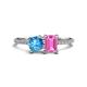 1 - Elyse 6.00 mm Cushion Shape Blue Topaz and 7x5 mm Emerald Shape Lab Created Pink Sapphire 2 Stone Duo Ring 
