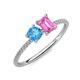 3 - Elyse 6.00 mm Cushion Shape Blue Topaz and 7x5 mm Emerald Shape Lab Created Pink Sapphire 2 Stone Duo Ring 