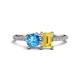 1 - Elyse 6.00 mm Cushion Shape Blue Topaz and 7x5 mm Emerald Shape Lab Created Yellow Sapphire 2 Stone Duo Ring 