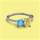 2 - Elyse 6.00 mm Cushion Shape Blue Topaz and 7x5 mm Emerald Shape Lab Created Yellow Sapphire 2 Stone Duo Ring 