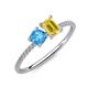 3 - Elyse 6.00 mm Cushion Shape Blue Topaz and 7x5 mm Emerald Shape Lab Created Yellow Sapphire 2 Stone Duo Ring 