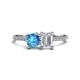 1 - Elyse 6.00 mm Cushion Shape Blue Topaz and 7x5 mm Emerald Shape White Sapphire 2 Stone Duo Ring 