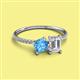 2 - Elyse 6.00 mm Cushion Shape Blue Topaz and 7x5 mm Emerald Shape White Sapphire 2 Stone Duo Ring 