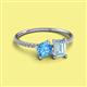 2 - Elyse 6.00 mm Cushion Shape Blue Topaz and 7x5 mm Emerald Shape Aquamarine 2 Stone Duo Ring 