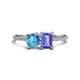 1 - Elyse 6.00 mm Cushion Shape Blue Topaz and 7x5 mm Emerald Shape Tanzanite 2 Stone Duo Ring 