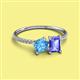 2 - Elyse 6.00 mm Cushion Shape Blue Topaz and 7x5 mm Emerald Shape Tanzanite 2 Stone Duo Ring 