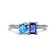 1 - Elyse 6.00 mm Cushion Shape Blue Topaz and 7x5 mm Emerald Shape Iolite 2 Stone Duo Ring 