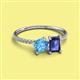 2 - Elyse 6.00 mm Cushion Shape Blue Topaz and 7x5 mm Emerald Shape Iolite 2 Stone Duo Ring 