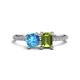 1 - Elyse 6.00 mm Cushion Shape Blue Topaz and 7x5 mm Emerald Shape Peridot 2 Stone Duo Ring 