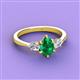 3 - Naomi 9x7 mm Pear Shape Emerald and Lab Grown Diamond Three Stone Engagement Ring 