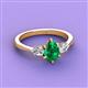 3 - Naomi 9x7 mm Pear Shape Emerald and Lab Grown Diamond Three Stone Engagement Ring 