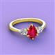 3 - Naomi 9x7 mm Pear Shape Ruby and Lab Grown Diamond Three Stone Engagement Ring 