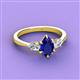 3 - Naomi 9x7 mm Pear Shape Blue Sapphire and Lab Grown Diamond Three Stone Engagement Ring 