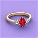 3 - Naomi 9x7 mm Pear Shape Ruby and Lab Grown Diamond Three Stone Engagement Ring 