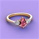 3 - Naomi 9x6 mm Pear Shape Pink Tourmaline and Lab Grown Diamond Three Stone Engagement Ring 