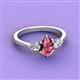 3 - Naomi 9x6 mm Pear Shape Pink Tourmaline and Lab Grown Diamond Three Stone Engagement Ring 