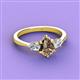 3 - Naomi 9x6 mm Pear Shape Smoky Quartz and Lab Grown Diamond Three Stone Engagement Ring 