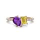 1 - Zahara 9x6 mm Pear Amethyst and 7x5 mm Emerald Cut Lab Created Yellow Sapphire 2 Stone Duo Ring 