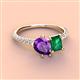 3 - Zahara 9x6 mm Pear Amethyst and 7x5 mm Emerald Cut Lab Created Emerald 2 Stone Duo Ring 