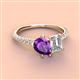 3 - Zahara 9x6 mm Pear Amethyst and 7x5 mm Emerald Cut Forever One Moissanite 2 Stone Duo Ring 