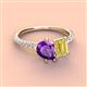 3 - Zahara 9x6 mm Pear Amethyst and 7x5 mm Emerald Cut Lab Created Yellow Sapphire 2 Stone Duo Ring 