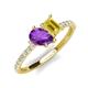 4 - Zahara 9x6 mm Pear Amethyst and 7x5 mm Emerald Cut Lab Created Yellow Sapphire 2 Stone Duo Ring 