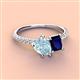 3 - Zahara 9x6 mm Pear Aquamarine and 7x5 mm Emerald Cut Lab Created Blue Sapphire 2 Stone Duo Ring 
