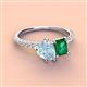 3 - Zahara 9x6 mm Pear Aquamarine and 7x5 mm Emerald Cut Lab Created Emerald 2 Stone Duo Ring 