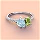 3 - Zahara 9x6 mm Pear Aquamarine and 7x5 mm Emerald Cut Peridot 2 Stone Duo Ring 
