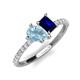 4 - Zahara 9x6 mm Pear Aquamarine and 7x5 mm Emerald Cut Lab Created Blue Sapphire 2 Stone Duo Ring 