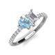 4 - Zahara 9x6 mm Pear Aquamarine and 7x5 mm Emerald Cut White Sapphire 2 Stone Duo Ring 
