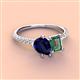 3 - Zahara 9x7 mm Pear Blue Sapphire and 7x5 mm Emerald Cut Lab Created Alexandrite 2 Stone Duo Ring 