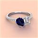 3 - Zahara 9x7 mm Pear Blue Sapphire and 7x5 mm Emerald Cut Forever Brilliant Moissanite 2 Stone Duo Ring 