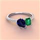 3 - Zahara 9x7 mm Pear Blue Sapphire and 7x5 mm Emerald Cut Lab Created Emerald 2 Stone Duo Ring 