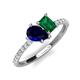 4 - Zahara 9x7 mm Pear Blue Sapphire and 7x5 mm Emerald Cut Lab Created Emerald 2 Stone Duo Ring 