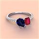 3 - Zahara 9x7 mm Pear Blue Sapphire and 7x5 mm Emerald Cut Lab Created Ruby 2 Stone Duo Ring 