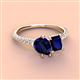 3 - Zahara 9x7 mm Pear Blue Sapphire and 7x5 mm Emerald Cut Lab Created Blue Sapphire 2 Stone Duo Ring 