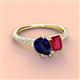 3 - Zahara 9x7 mm Pear Blue Sapphire and 7x5 mm Emerald Cut Lab Created Ruby 2 Stone Duo Ring 