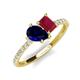4 - Zahara 9x7 mm Pear Blue Sapphire and 7x5 mm Emerald Cut Lab Created Ruby 2 Stone Duo Ring 
