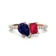 1 - Zahara 9x7 mm Pear Blue Sapphire and 7x5 mm Emerald Cut Lab Created Ruby 2 Stone Duo Ring 