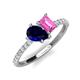 4 - Zahara 9x7 mm Pear Blue Sapphire and 7x5 mm Emerald Cut Lab Created Pink Sapphire 2 Stone Duo Ring 