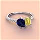 3 - Zahara 9x7 mm Pear Blue Sapphire and 7x5 mm Emerald Cut Lab Created Yellow Sapphire 2 Stone Duo Ring 