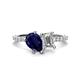 1 - Zahara 9x7 mm Pear Blue Sapphire and GIA Certified 7x5 mm Emerald Cut Diamond 2 Stone Duo Ring 