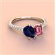 3 - Zahara 9x7 mm Pear Blue Sapphire and 7x5 mm Emerald Cut Pink Tourmaline 2 Stone Duo Ring 