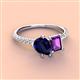 3 - Zahara 9x7 mm Pear Blue Sapphire and 7x5 mm Emerald Cut Amethyst 2 Stone Duo Ring 