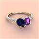 3 - Zahara 9x7 mm Pear Blue Sapphire and 7x5 mm Emerald Cut Amethyst 2 Stone Duo Ring 